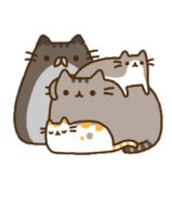 A pile of three Pusheens stacked together as a family