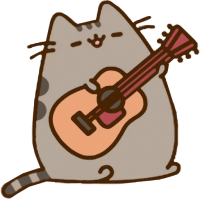 Pusheen strumming an acoustic guitar