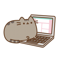 Pusheen typing on a laptop
